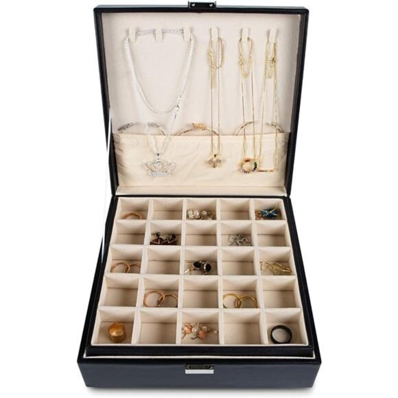 Earring Organizer Classic Jewelry Box 50 Slots Double Layer Jewelry Storage Case - Picture 2 of 8